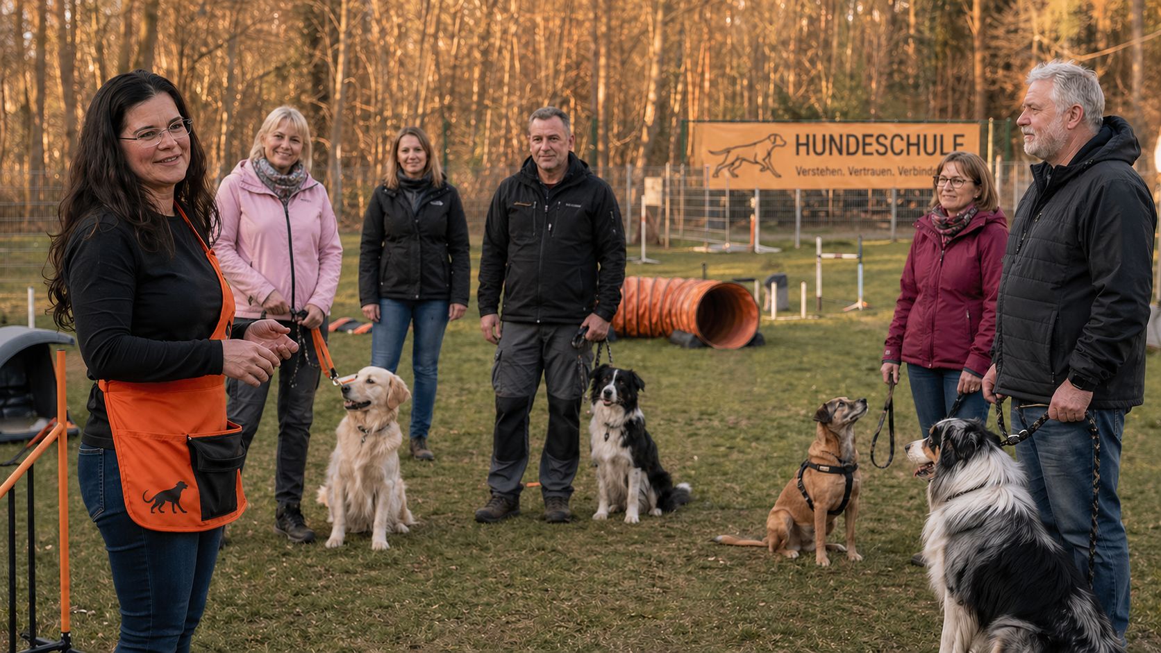 Test mit Trainingsgruppe und Hunden auf dem Hundeplatz